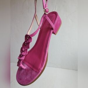 Jack Rogers Suede Strappy Sandals 3D Flowers Thong Block Heel Open Toe 9.5 Shoes